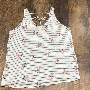 Maurices White and Pink Floral Striped Tank Top